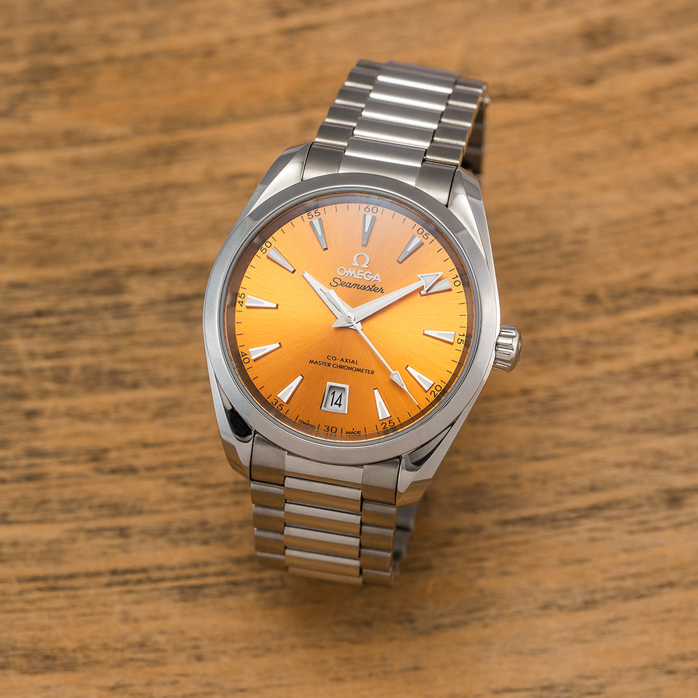 Omega Seamaster Aqua Terra Shades 150M Co-Axial Master Chronometer 38mm Watch - Saffron Dial with Stainless Steel Bracelet | Luxury Dive Watch for Men, Waterproof Timepiece for Swimming & Outdoor Activities