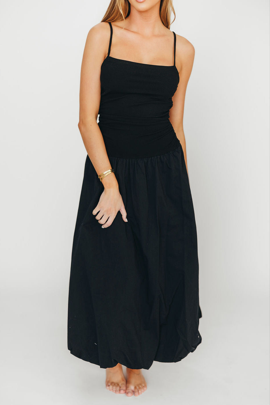 Black Henley Bubble Hem Midi Dress - Flowy Casual Summer Dress for Women, Perfect for Beach Vacations, Date Nights & Brunch Outings
