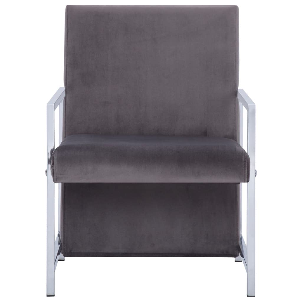Luxury Velvet Accent Armchair with Chrome Legs - Dark Gray Modern Club Chair for Living Room, Bedroom, Office & Reading Nook - Comfortable Single Sofa Chair for Home, Workspace and Reception Areas