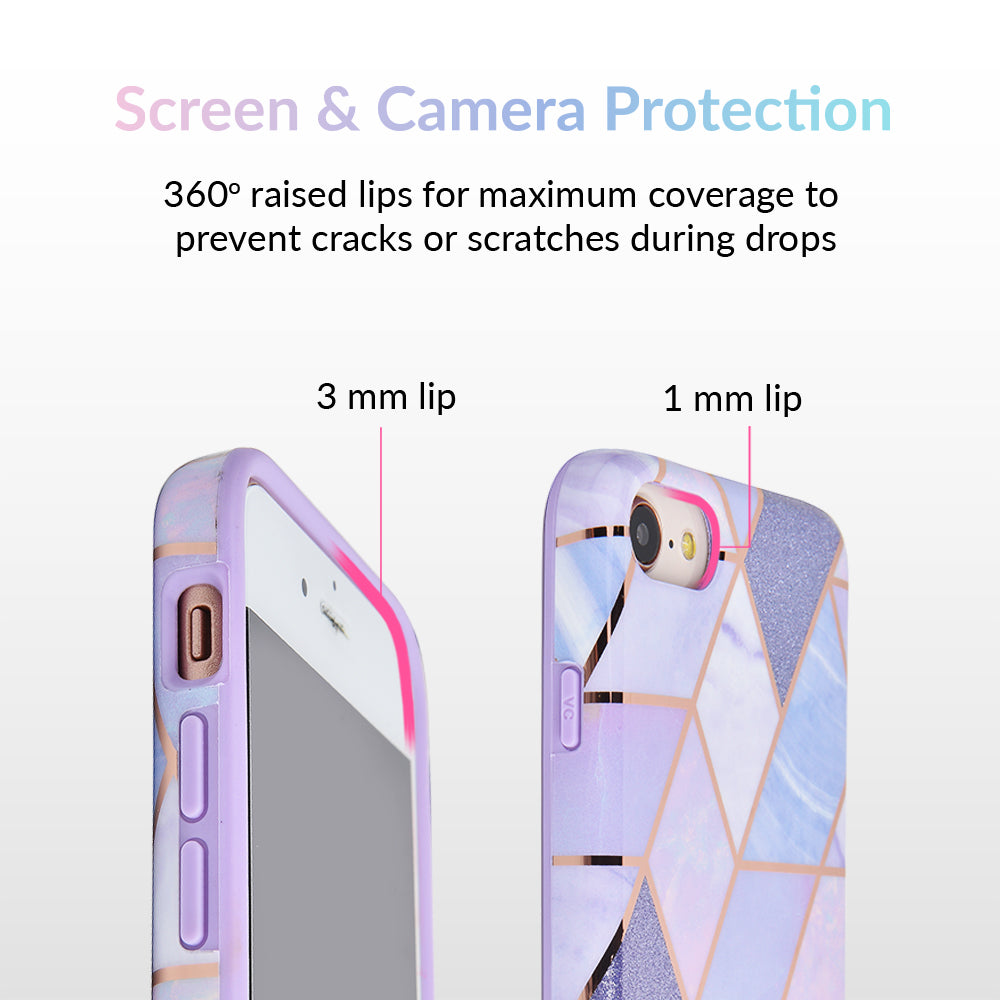 Stylish Purple Geometric Marble iPhone Case - Durable Protective Cover for iPhone 13/14/15 Pro Max - Trendy Aesthetic Phone Case for Women & Men - Perfect for Daily Use, Travel & Gift Giving