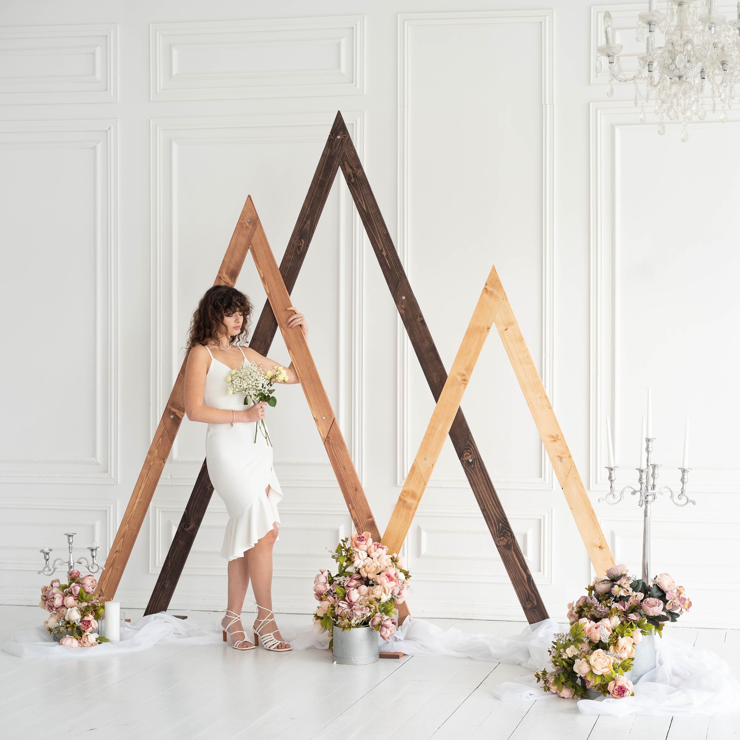 Boho Wedding Arch - Rustic Wooden Arbor for Ceremony & Anniversary Decor - Natural Geometric Backdrop Stand with Triangle Frame - Perfect for Outdoor Weddings, Garden Parties & Boho-Themed Events