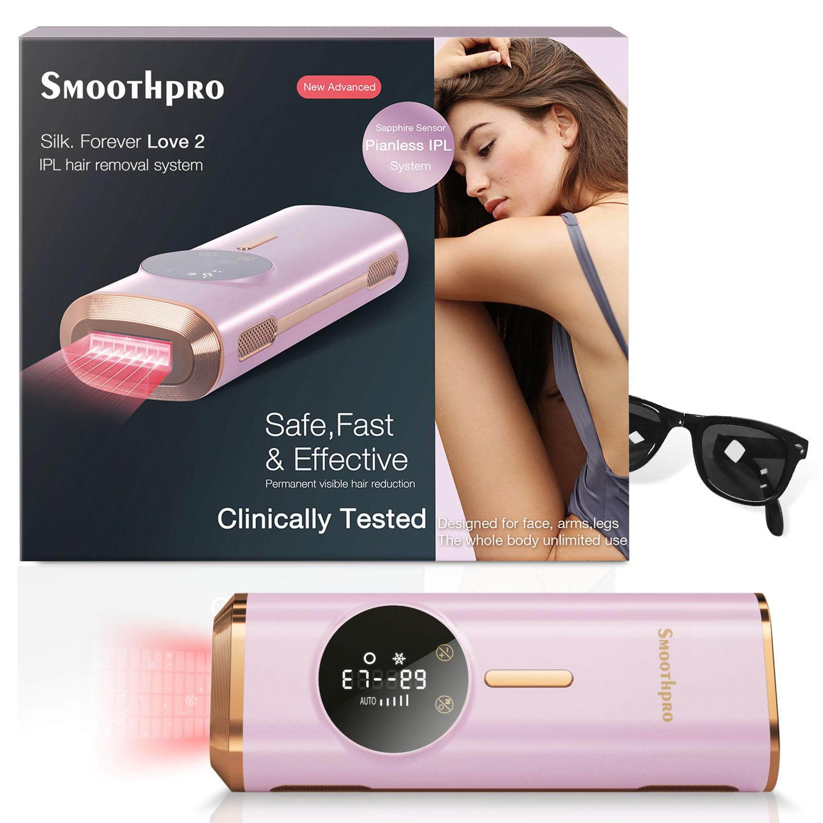 Unisex IPL Hair Removal Device with Sapphire Ice Cooling - Painless & Permanent Hair Removal for Body & Face | Safe & Effective for Full Body Use at Home