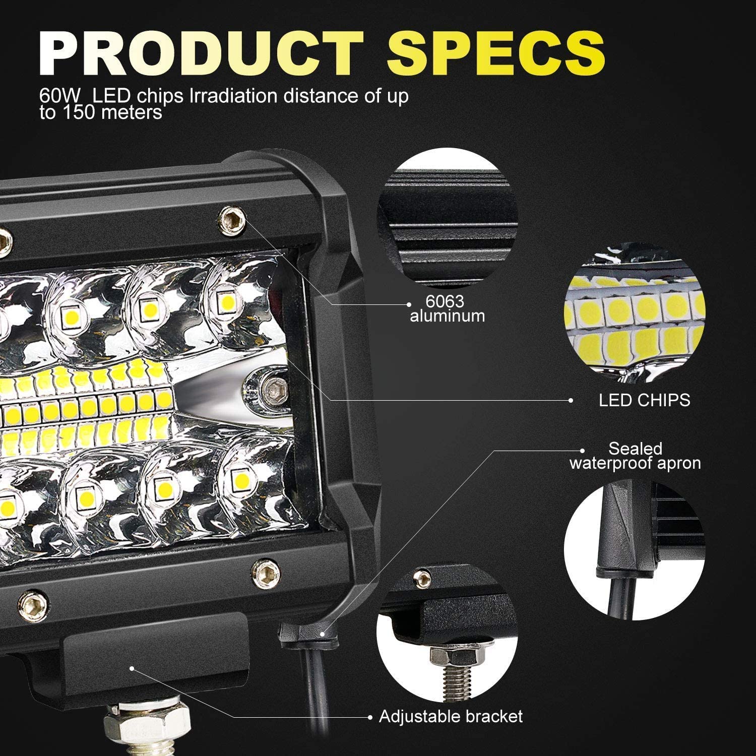 TILTOP 288W 20 Inch LED Light Bar Triple Row Spot Flood Combo Off-Road Light with 2PCS 60W 4 Inch LED Pods & Wiring Harness Kit - for Jeep, ATV, UTV, Polaris, Trucks, Boats - Perfect for Off-Roading, Camping & Night Driving
