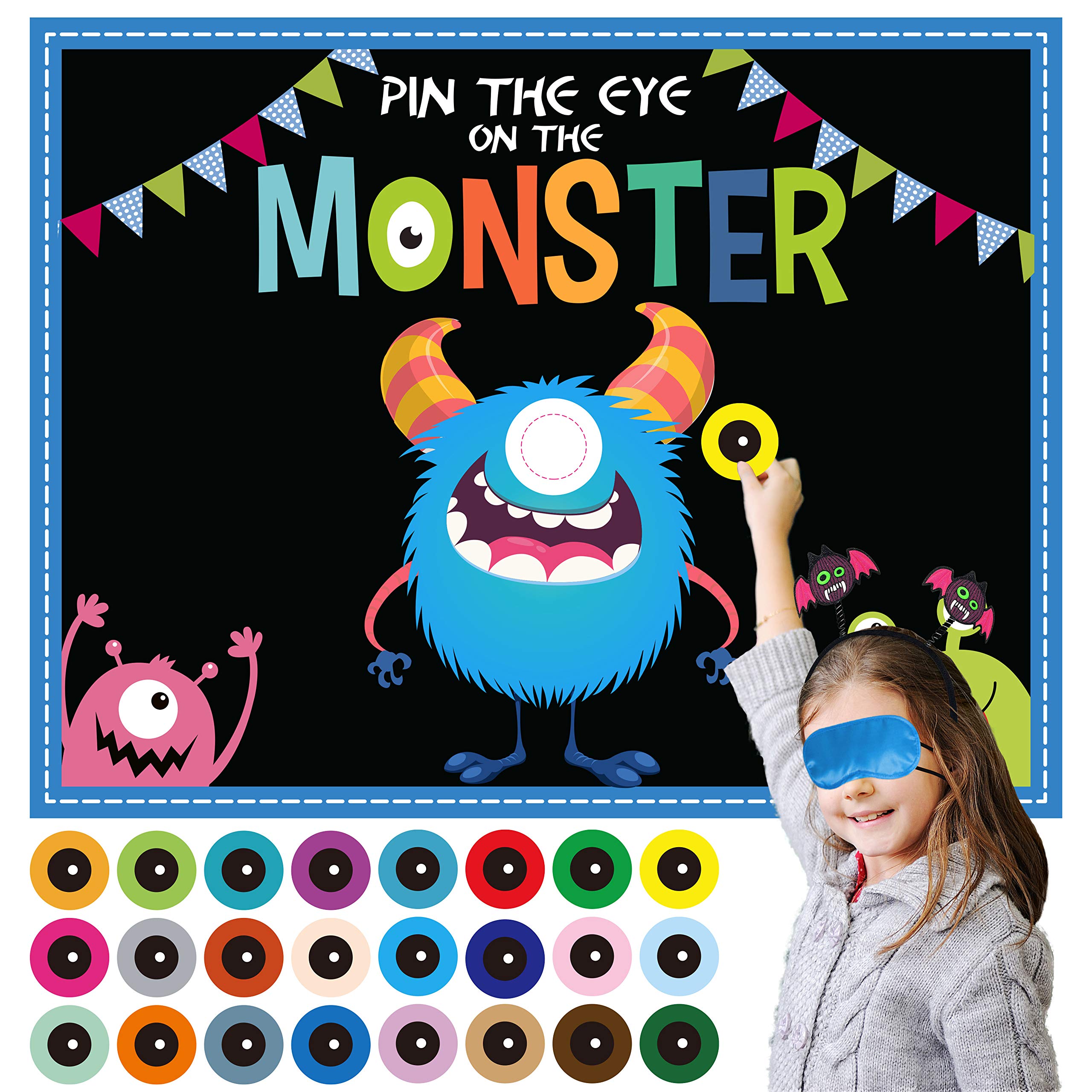 Halloween Party Games for Kids - Pin The Eye on The Monster Game Set, Fun Halloween Activities & Crafts for Boys & Girls - Perfect for Birthday Parties, Carnival Games & Indoor Monster-Themed Events