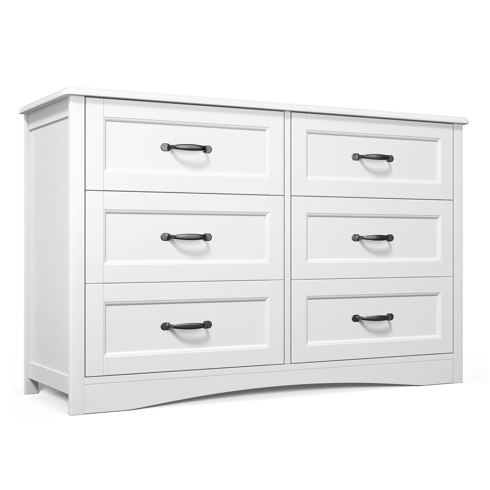 Gizoon 6-Drawer Dresser - White Storage Chest for Bedroom & Living Room