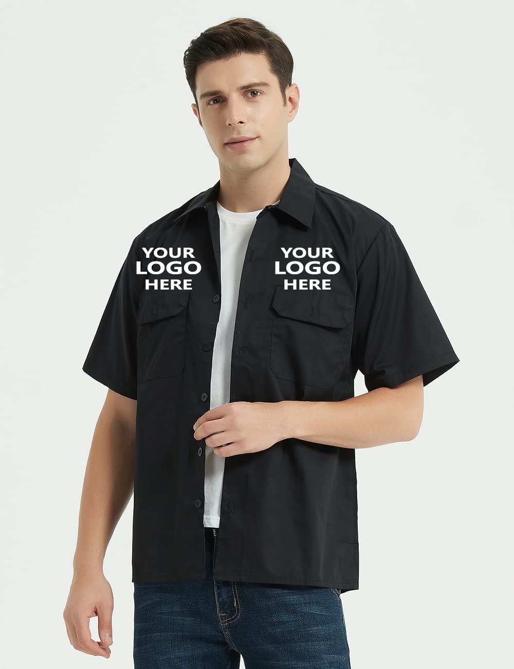 Custom Embroidered Work Shirts for Men & Women | Personalized Uniform with Logo | Heat Transfer & Embroidery Options | Black Workwear for Office, Restaurant & Construction | TopTie Professional Apparel