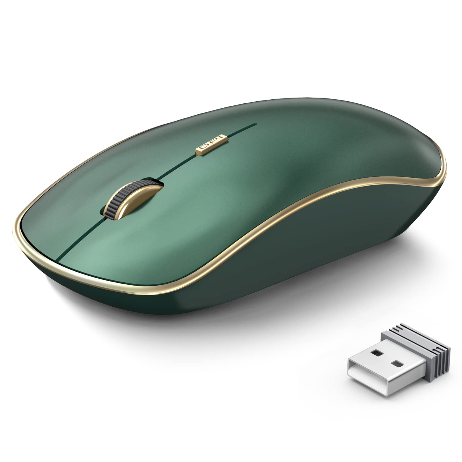 JOYACCESS 2.4G Slim Wireless Silent Mouse - Portable USB Computer Mouse with 5 Adjustable DPI Levels (800-2400) for Laptop, MacBook, Chromebook, PC - Ergonomic Green Mouse for Office, Home & Travel Use