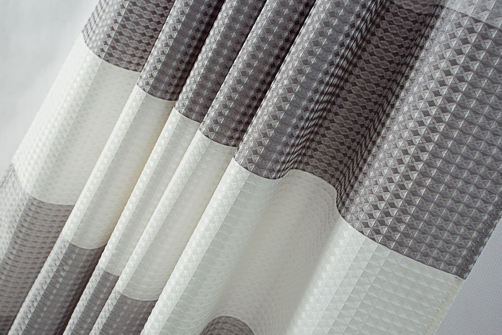 Luxury Silver Gray Waffle Striped Diamond Jacquard Shower Curtain - Hotel Style Bathroom Decor for Spa-Like Experience