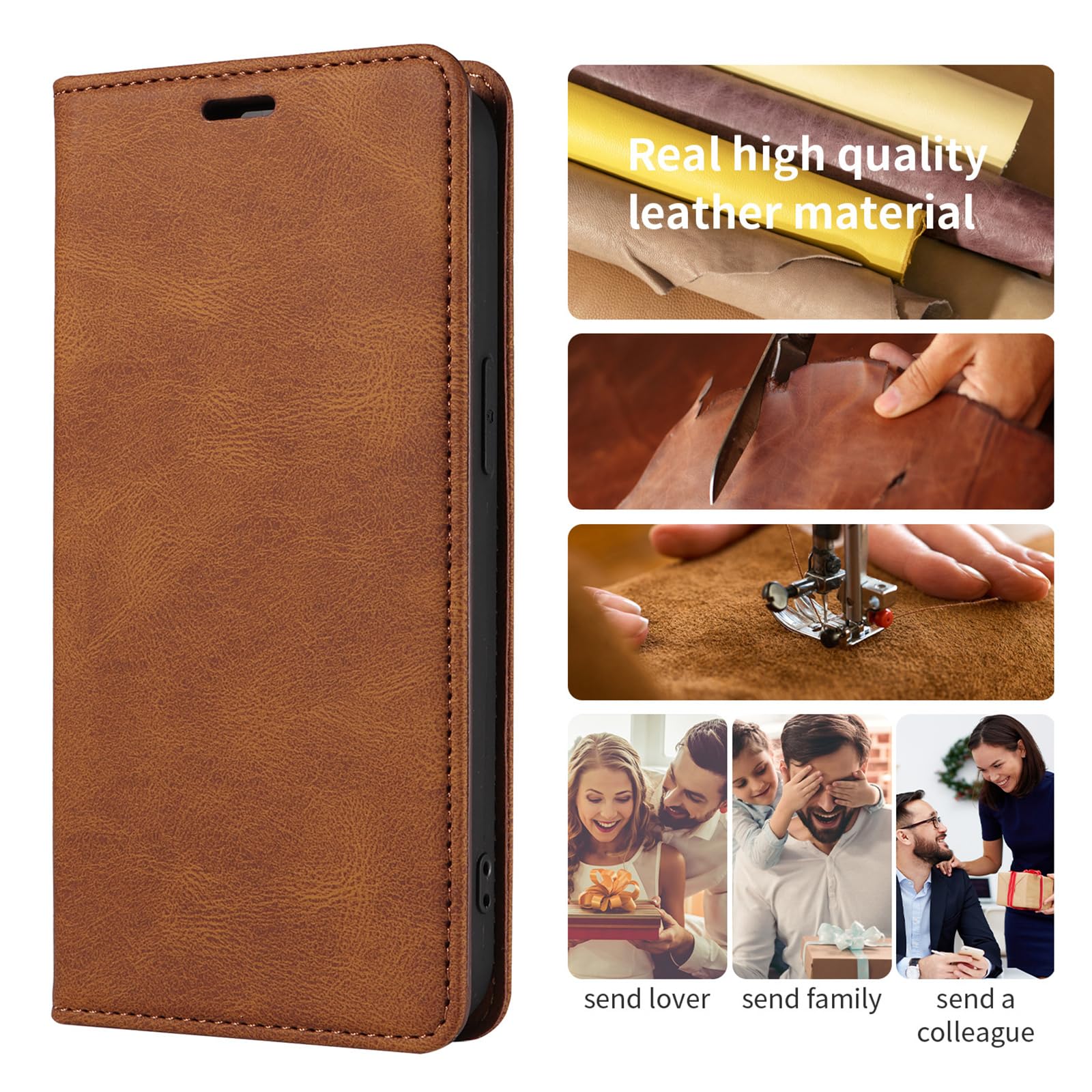 Premium PU Leather Magnetic Flip Case for Samsung Galaxy S24 Ultra/S24 Plus/S24 - Slim Wallet Cover with Card Slots & Invisible Stand (Brown) - Perfect for Work, Travel & Everyday Protection