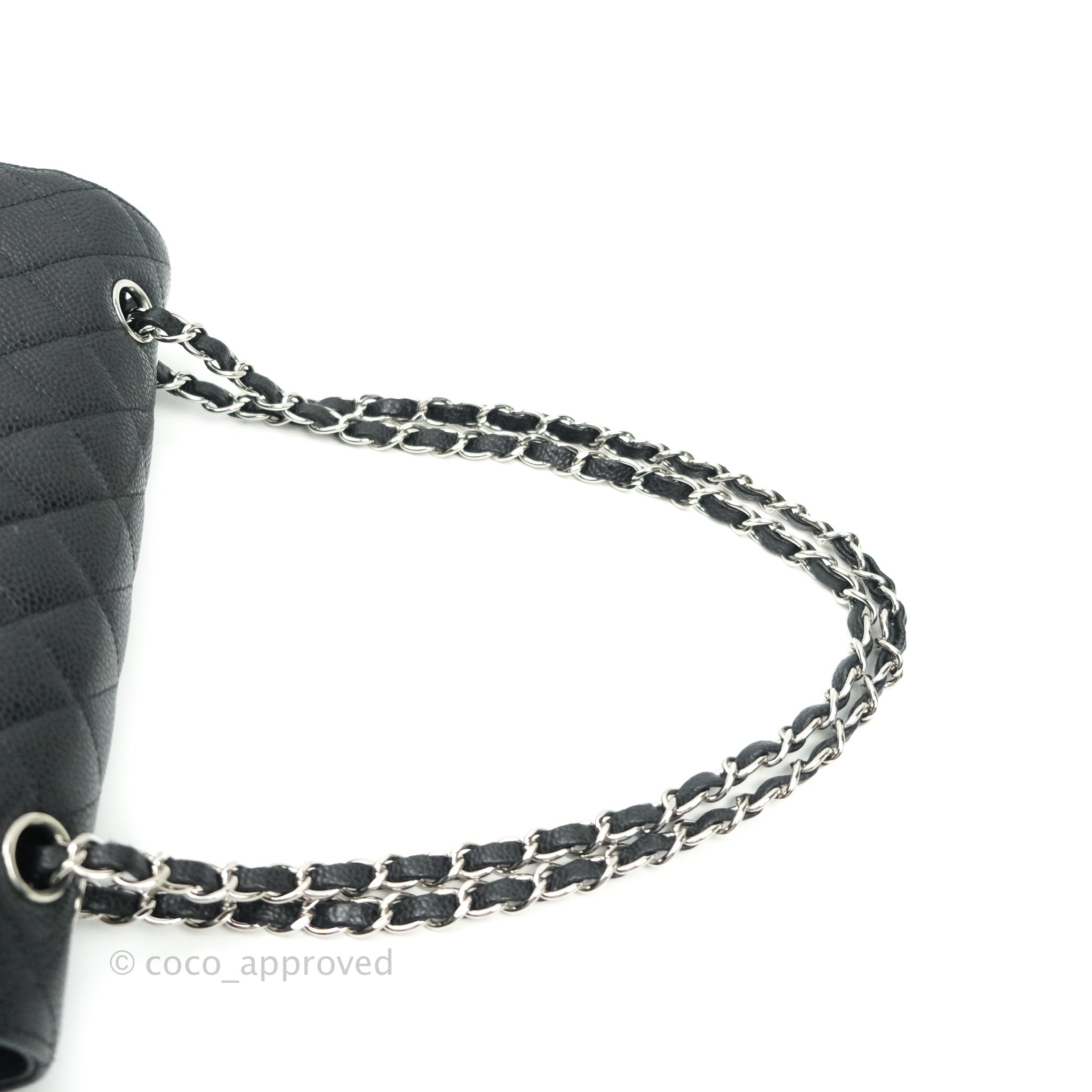 Chanel Classic Medium Double Flap Bag Black Caviar Leather with Silver Hardware - Luxury Shoulder Bag for Women, Perfect for Work, Evening Events & Special Occasions
