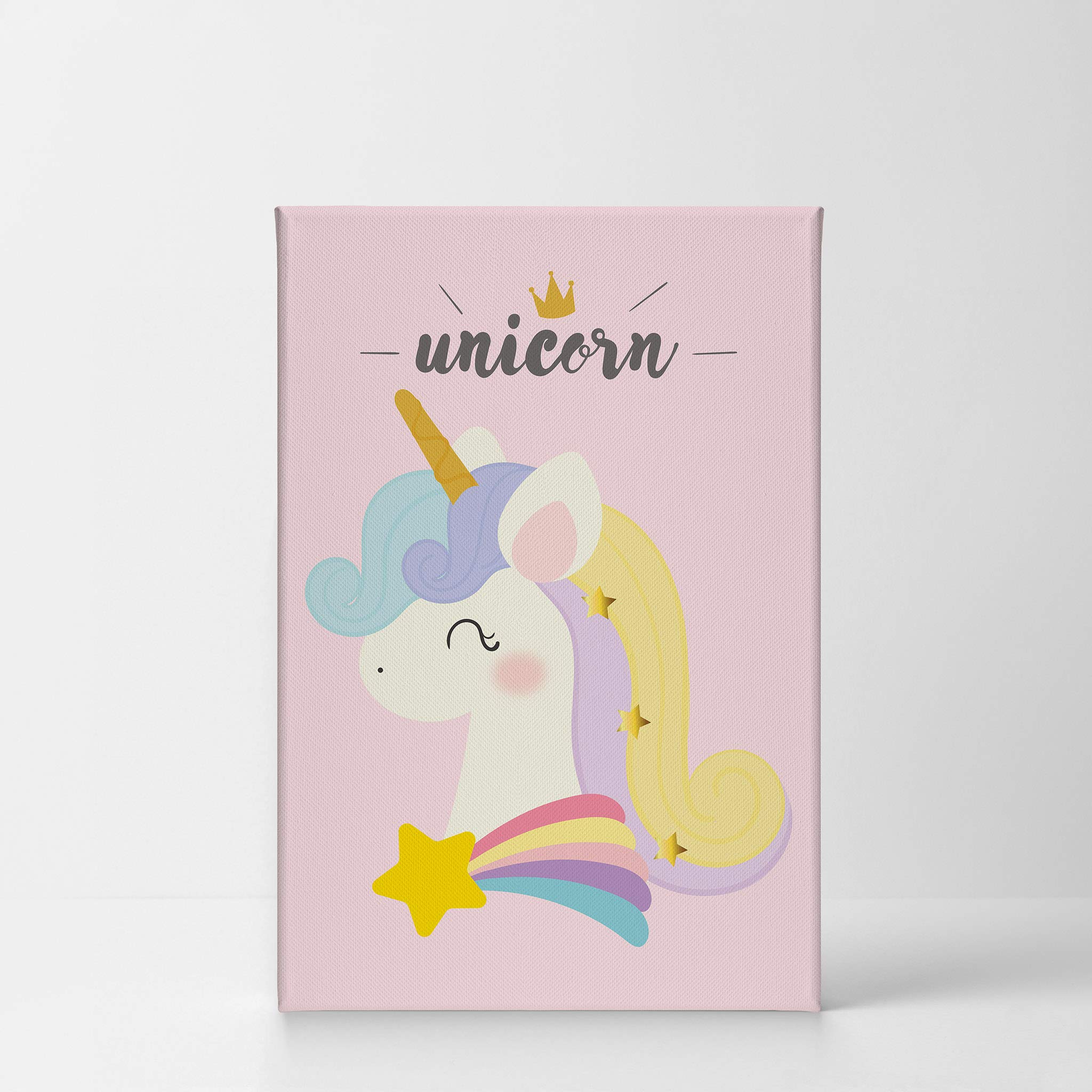 Cute Unicorn Rainbow Canvas Wall Art - Pink Background Kids Room Decor, Nursery Wall Hanging, Ready to Hang Made in USA (28x19) - Perfect for Baby Shower Gifts & Children's Bedroom Decoration