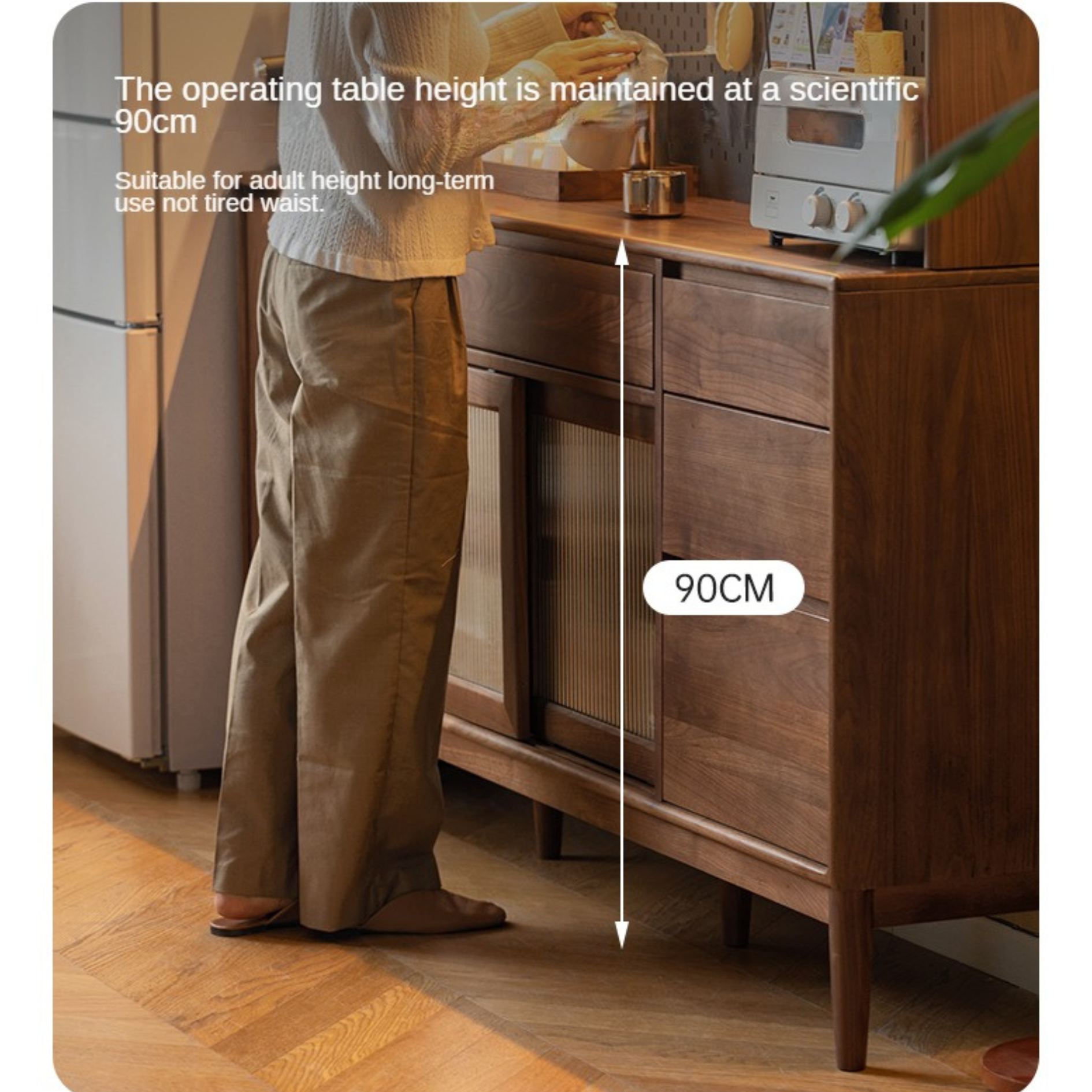 Black Walnut Solid Wood Modern Sideboard - Minimalist Buffet Cabinet for Dining Room, Living Room & Entryway Storage