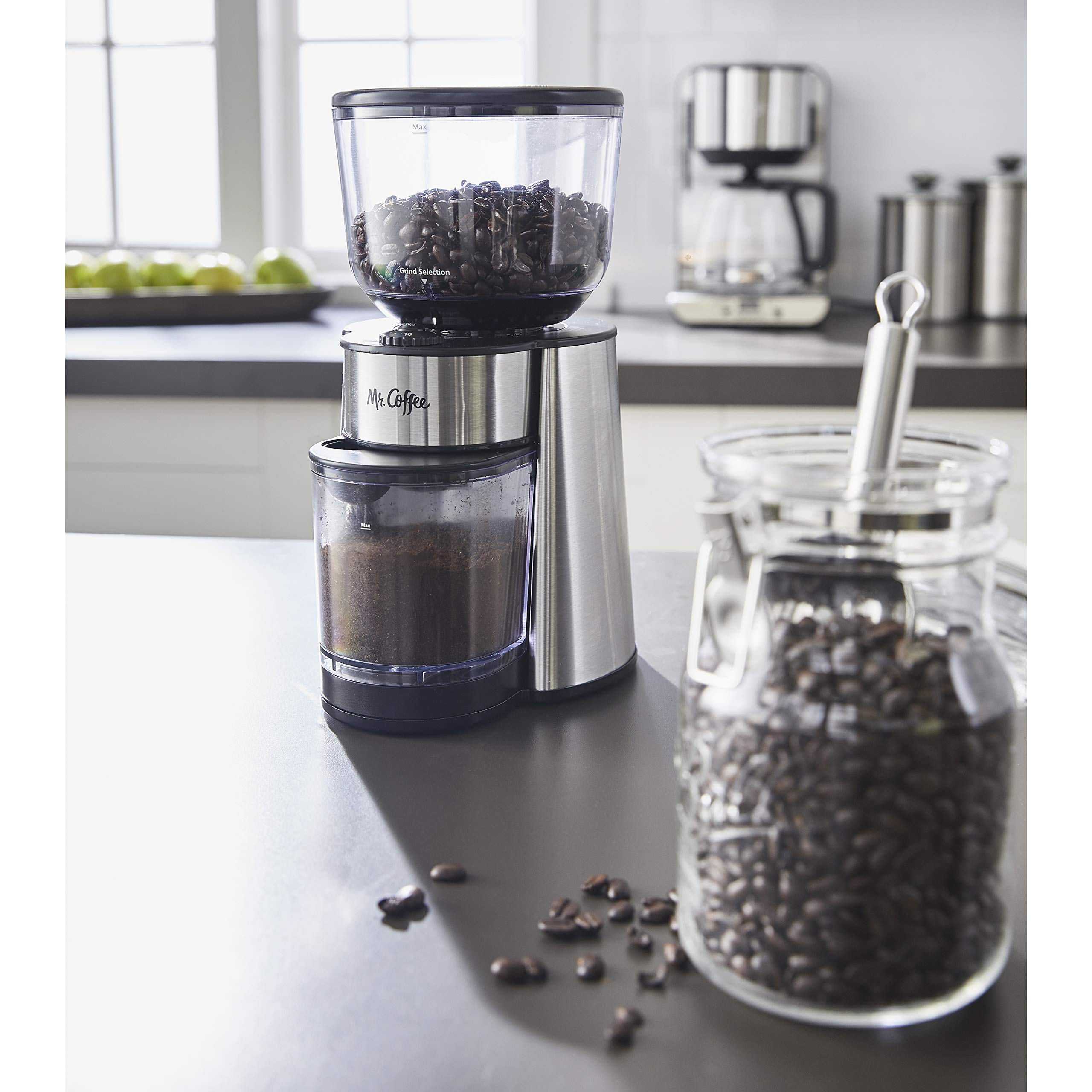 Premium Mr. Coffee Automatic Burr Mill Grinder - 18 Custom Grind Settings, Silver (BMH23-RB-1 Renewed) for Fresh Coffee Beans | Perfect for Espresso, French Press & Drip Coffee Makers | Home & Office Use