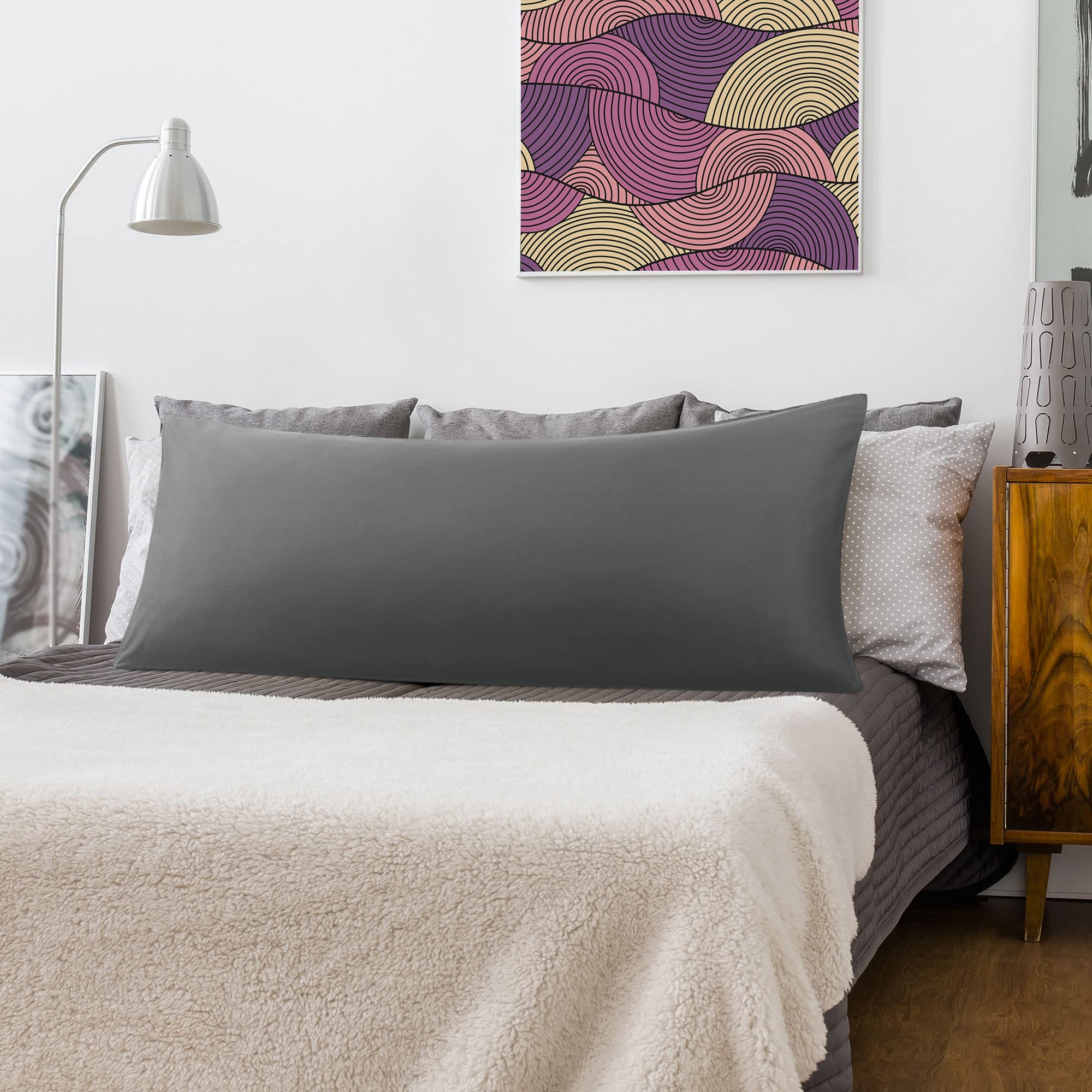 PiccoCasa 20x54 Inch Cotton Body Pillow Cover - Ultra Soft Dark Gray Pillowcase for Full Body Pillows with Envelope Closure (1 Piece) - Perfect for Home, Dorm, Travel & Pregnancy Support