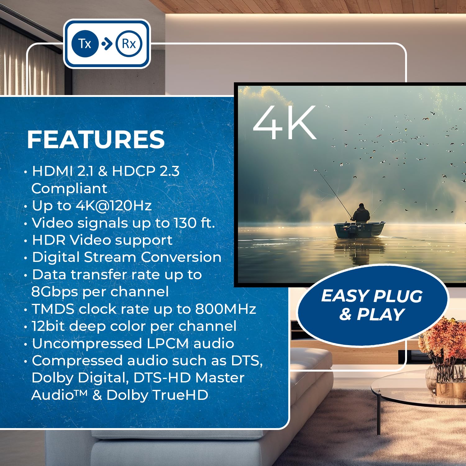 OREI 4K@120Hz HDMI Over Ethernet Extender Balun - Ultra HD 4:4:4 HDR Transmission via Single CAT6/7 Cable (130ft Range) with Bi-Directional IR Control & Audio L/R Output - Perfect for Home Theater, Gaming Setup, and Professional AV Installations (Model BK-EX130-K)
