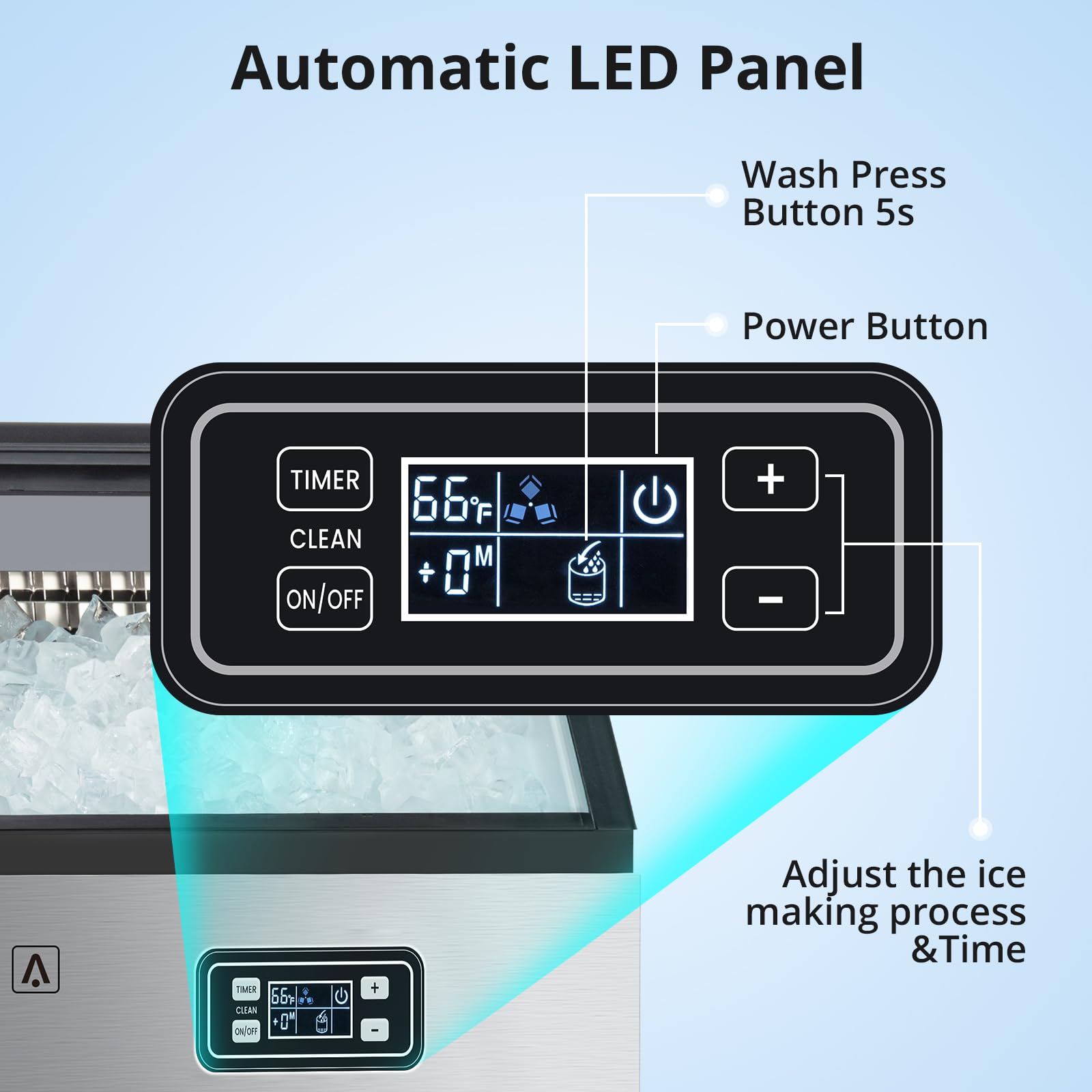 Commercial Ice Maker Machine 150lbs/24H, Stainless Steel Undercounter Ice Machine with 33lbs Storage - Self-Cleaning Freestanding Ice Maker for Bars, Restaurants, Home & Office Use - Perfect for Cocktails, Beverages & Food Service