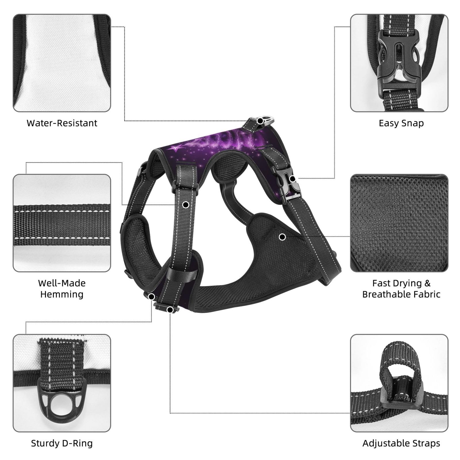 Christmas Magic Blue Reflective No-Pull Dog Harness - Soft Vest for Small, Medium, Large & X-Large Dogs | Perfect for Night Walks & Holiday Safety
