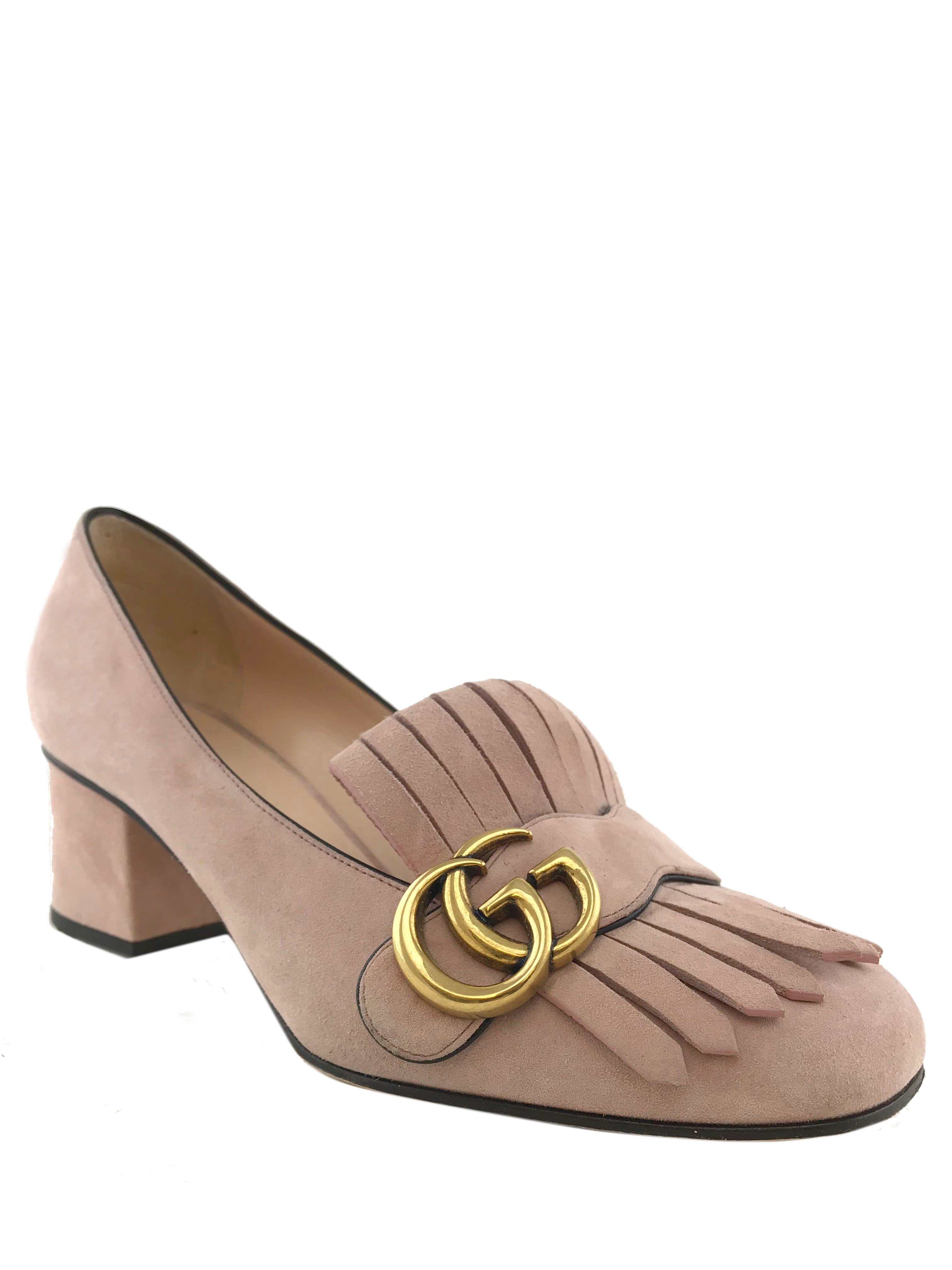 Gucci Marmont GG Suede Block Heel Pump Shoes for Women - Size 7.5 | Luxury Designer Heels for Parties, Weddings & Evening Events