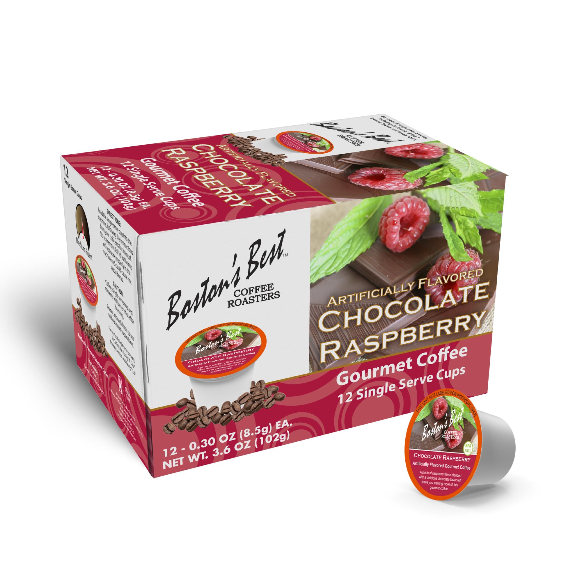 Boston’s Best Chocolate Raspberry Flavored Medium Roast Gourmet Coffee Pods - 12 Single Serve K-Cups for Keurig Brewers | Perfect for Office, Home & Morning Coffee Break