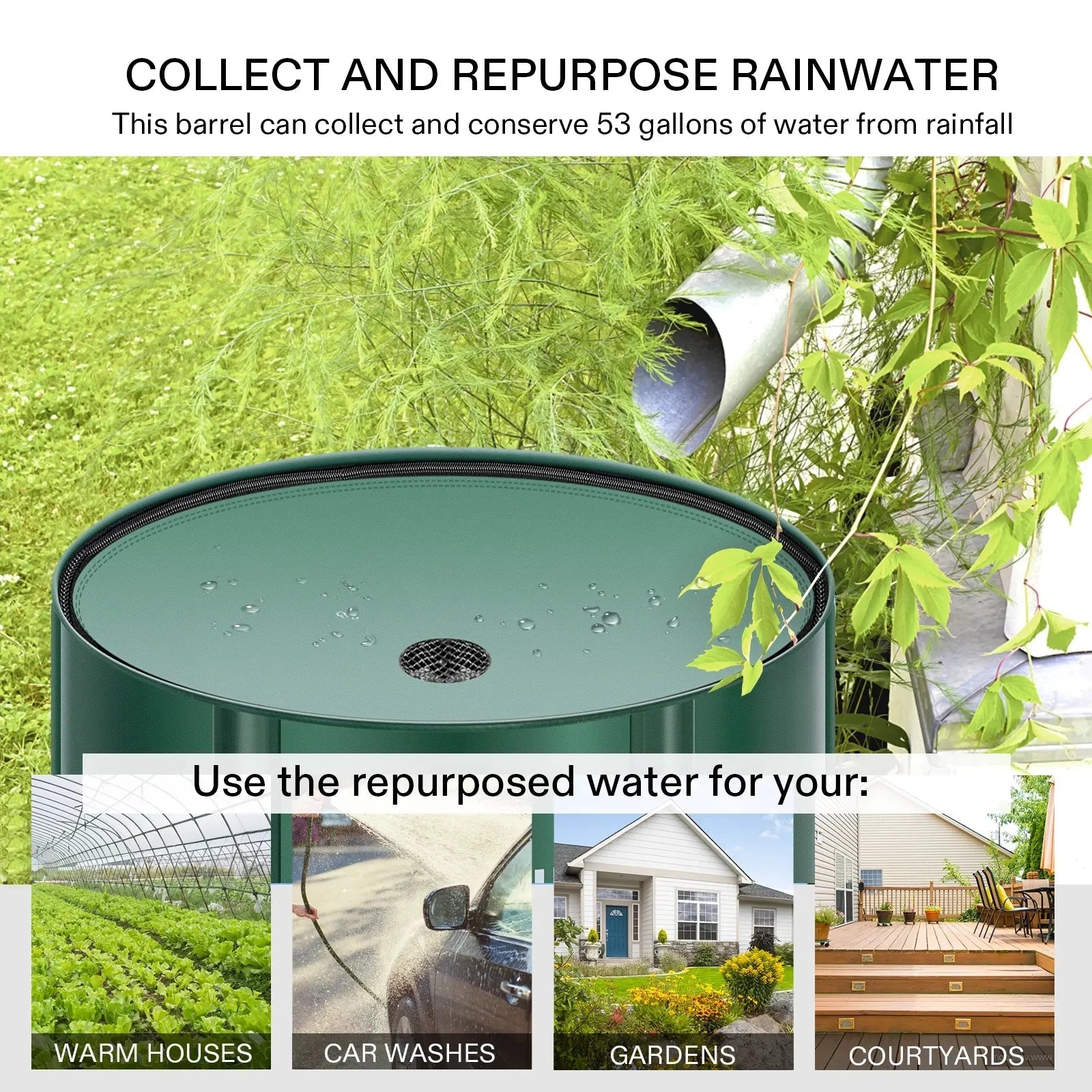 Vivosun 53 Gallon Collapsible Rain Barrel - Water Storage Container for Outdoor Garden, Lawn Irrigation & Emergency Water Supply | Durable & Space-Saving Design