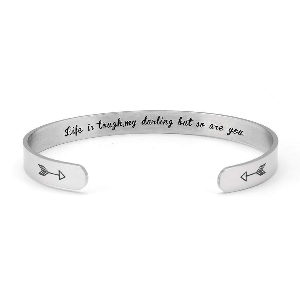FarJing Inspirational Bracelets for Women - Personalized Mantra Cuff Bangle with Encouraging Messages, Thoughtful Friendship Gift for Her (One Size, K) - Perfect for Daily Wear, Special Occasions & Motivational Gifts