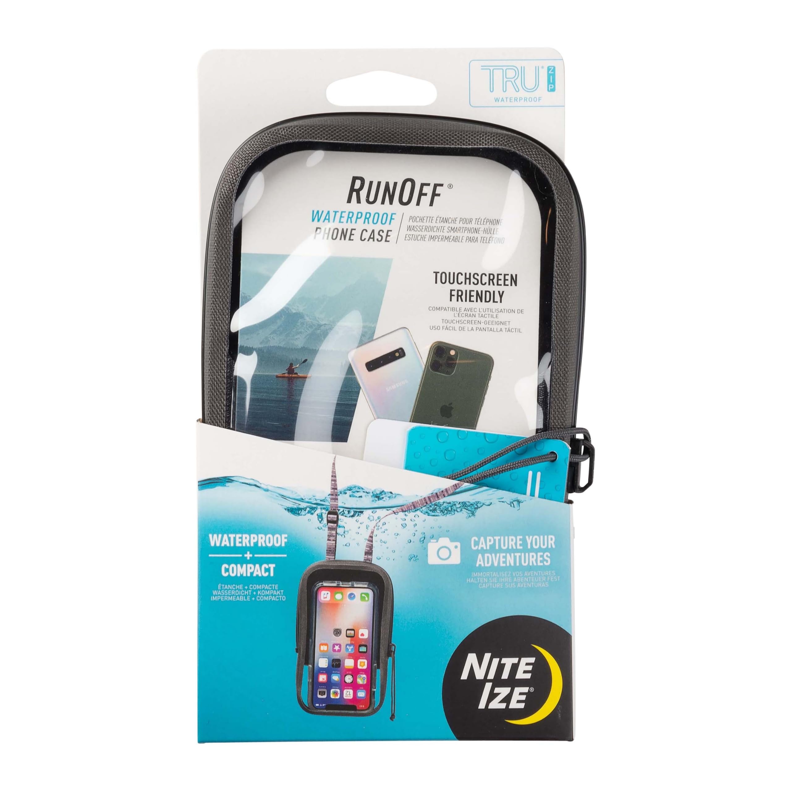 Nite Ize Runoff Waterproof Phone Case with TRU Zip Technology - IP67 Certified Waterproof Phone Pouch & Lanyard - Perfect for Swimming, Beach, Kayaking & Outdoor Activities - Charcoal Black