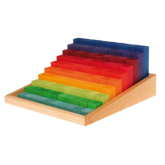 Grimm's Educational Stepped Counting Blocks - 2 x 2 cm Wooden Building Blocks for Kids - Perfect for Montessori Math Learning & Early Childhood STEM Development
