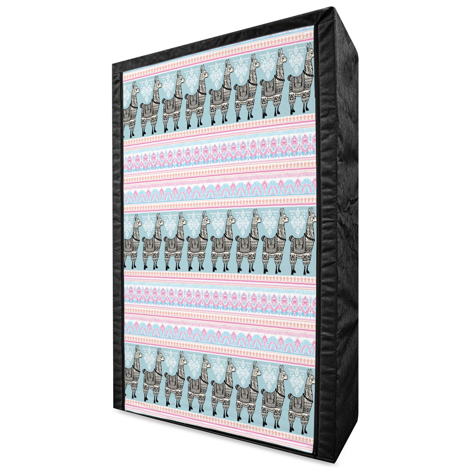 Ambesonne Llama Fabric Wardrobe Closet - 42.5 Inch Portable Clothing Organizer with Shelves, Alpaca Animal & Folkloric Pattern Design - Multicolor Storage Solution for Bedroom, Dorm, or Small Spaces