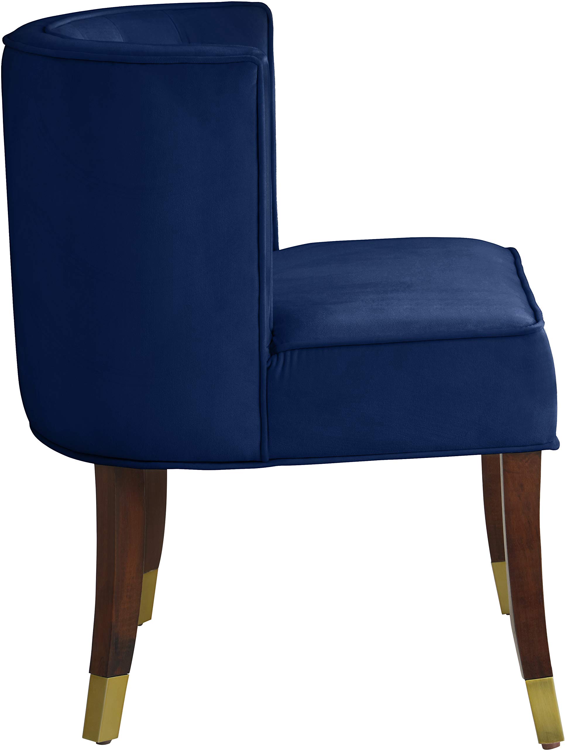 Modern Velvet Upholstered Dining Chairs Set of 2 - Navy Blue Tufted Back with Metal Capped Espresso Wood Legs 24