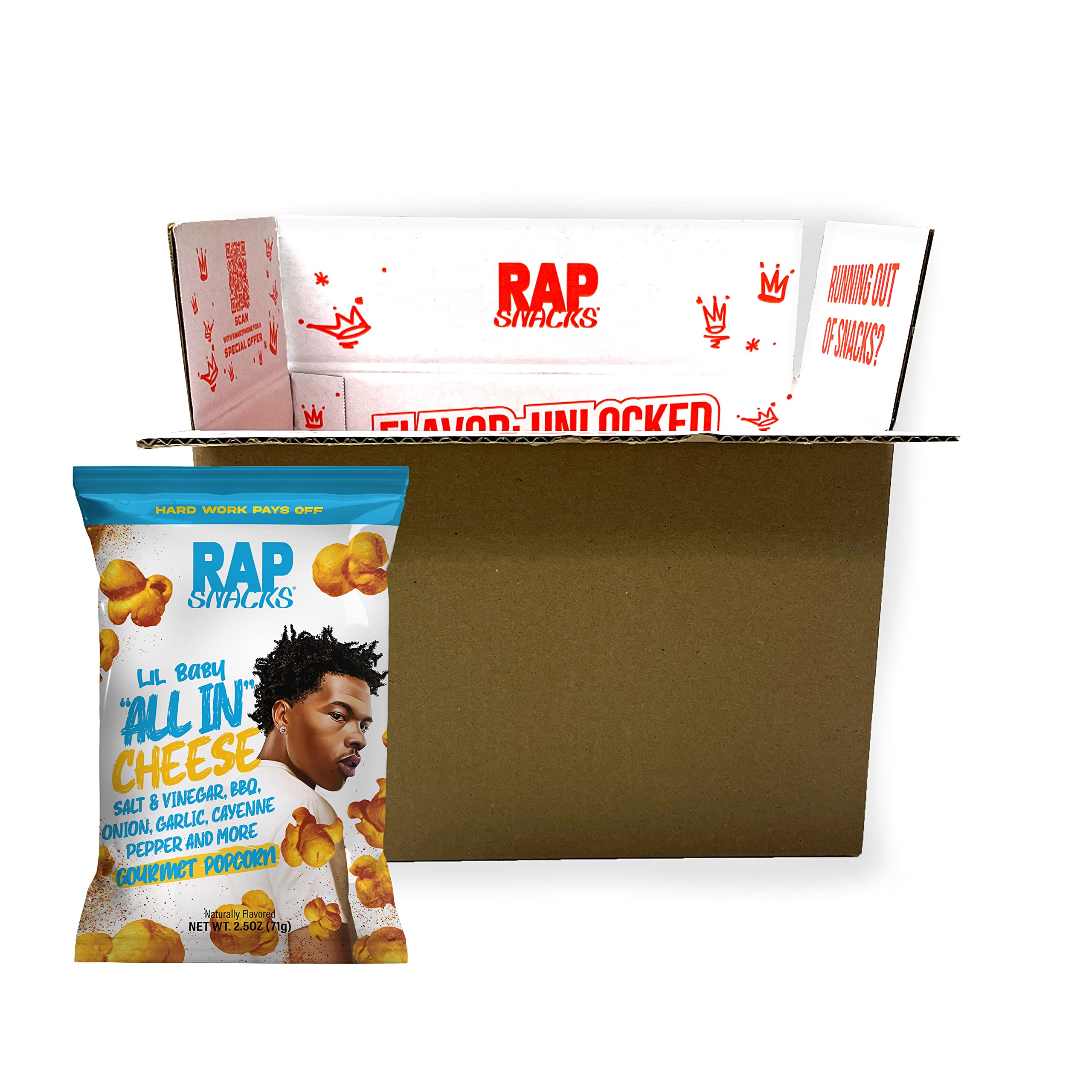 Rap Snacks Lil Baby All In Cheese Popcorn 2.5 Oz Bags - Pack of 6 | Delicious Cheese Flavored Snacks for Parties, Movie Nights & On-the-Go Snacking