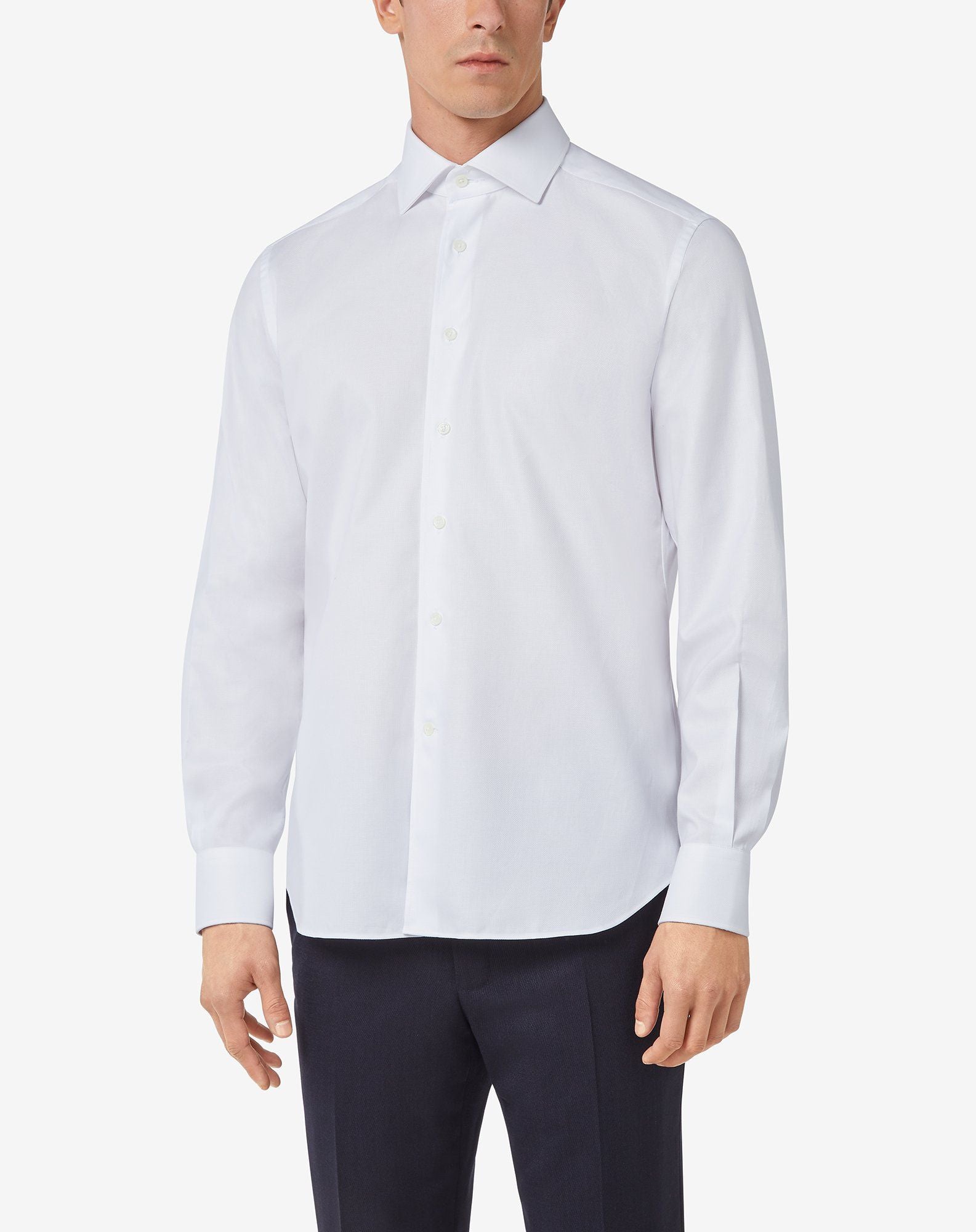 Premium Corneliani Cotton Oxford Long Sleeve Dress Shirt for Men - Classic White Business Casual Shirt for Office, Weddings & Formal Events