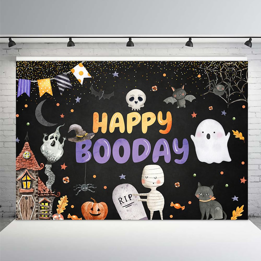 MEHOFOND 7x5ft Halloween Birthday Backdrop - Little Boo Party Decor for Boys & Girls 1st/2nd Birthday, Photography Background, Cake Table Decoration, Photo Booth Props - Perfect for Halloween Parties, Baby Showers & Birthday Celebrations