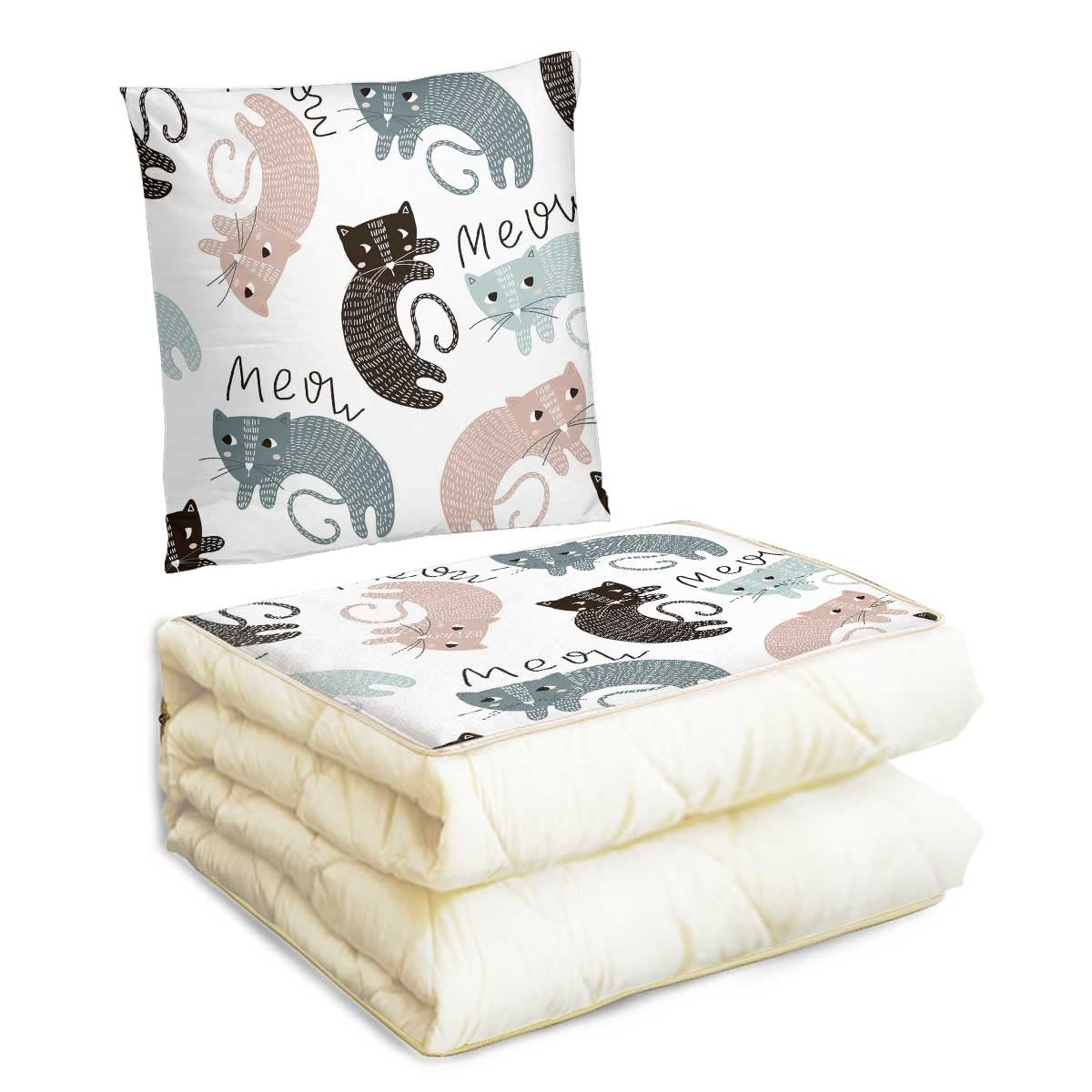 Premium Travel Blanket & Pillow Set - Soft Grey Geometric Pattern, Compact & Lightweight for Airplane, Train, Car Trips - 20