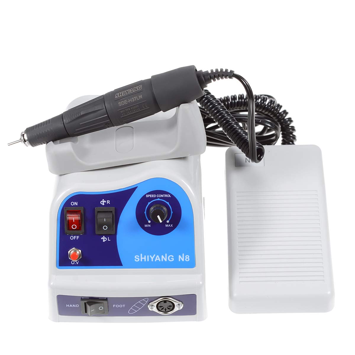 NSKI Lab Equipment Carbon Brush 45000RPM SHIYANG-N8 Professional Micromotor Nail Drill Machine with Foot Pedal Control (Includes H37LN) - Perfect for Nail Salons, Dental Labs & DIY Nail Art