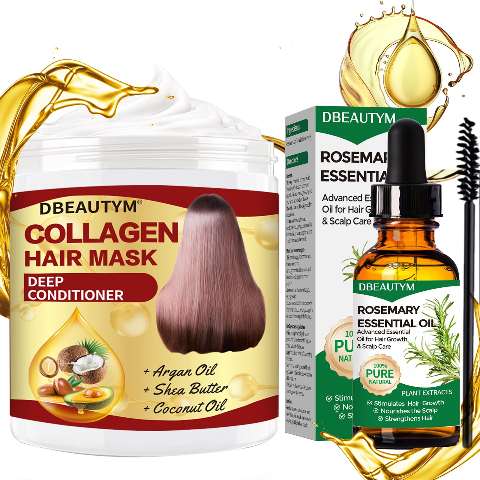 Collagen Hair Mask & Rosemary Hair Growth Oil - Deep Conditioning Treatment for Dry Damaged Hair - Natural Hair Regrowth Solution for Men & Women - Perfect for Daily Hair Care & Salon-Quality Results at Home