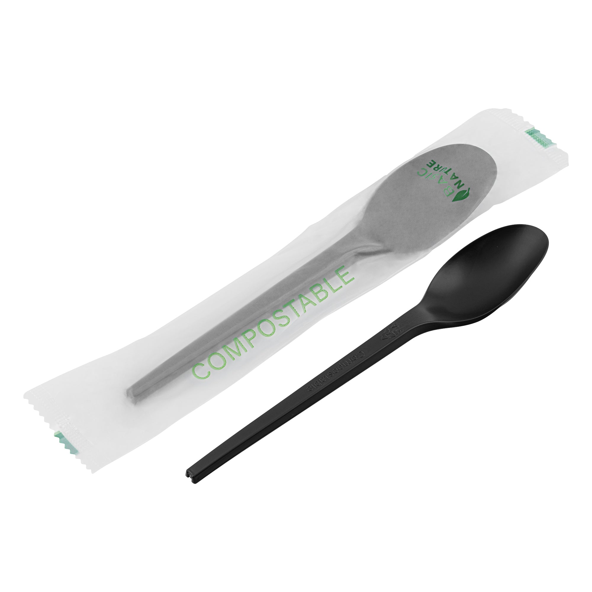 Eco-Friendly Black CPLA Plastic Spoons - Compostable, Heat Resistant Cutlery (6.5