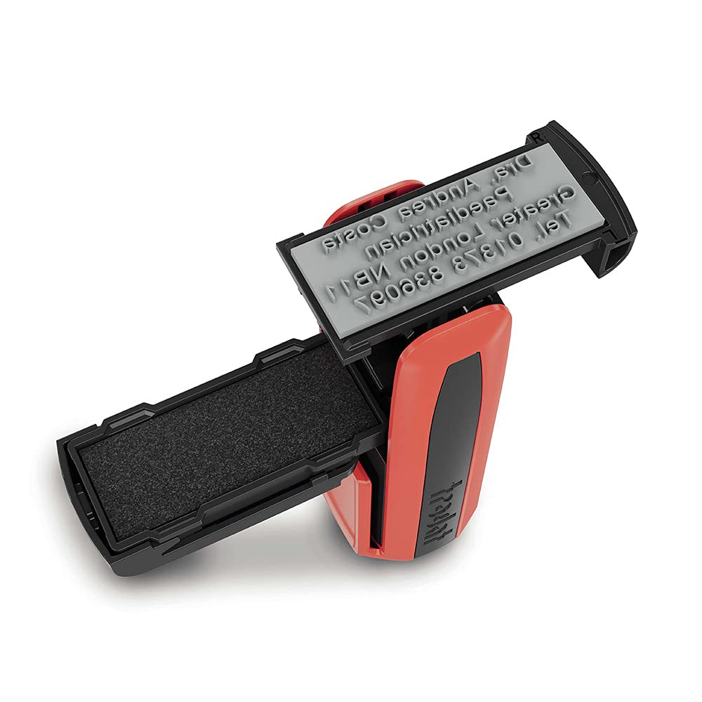 Self Inking Stamp - Flame Red Pocket Stamp for Address, Logo & Signature - Perfect for Business, Office & Home Use