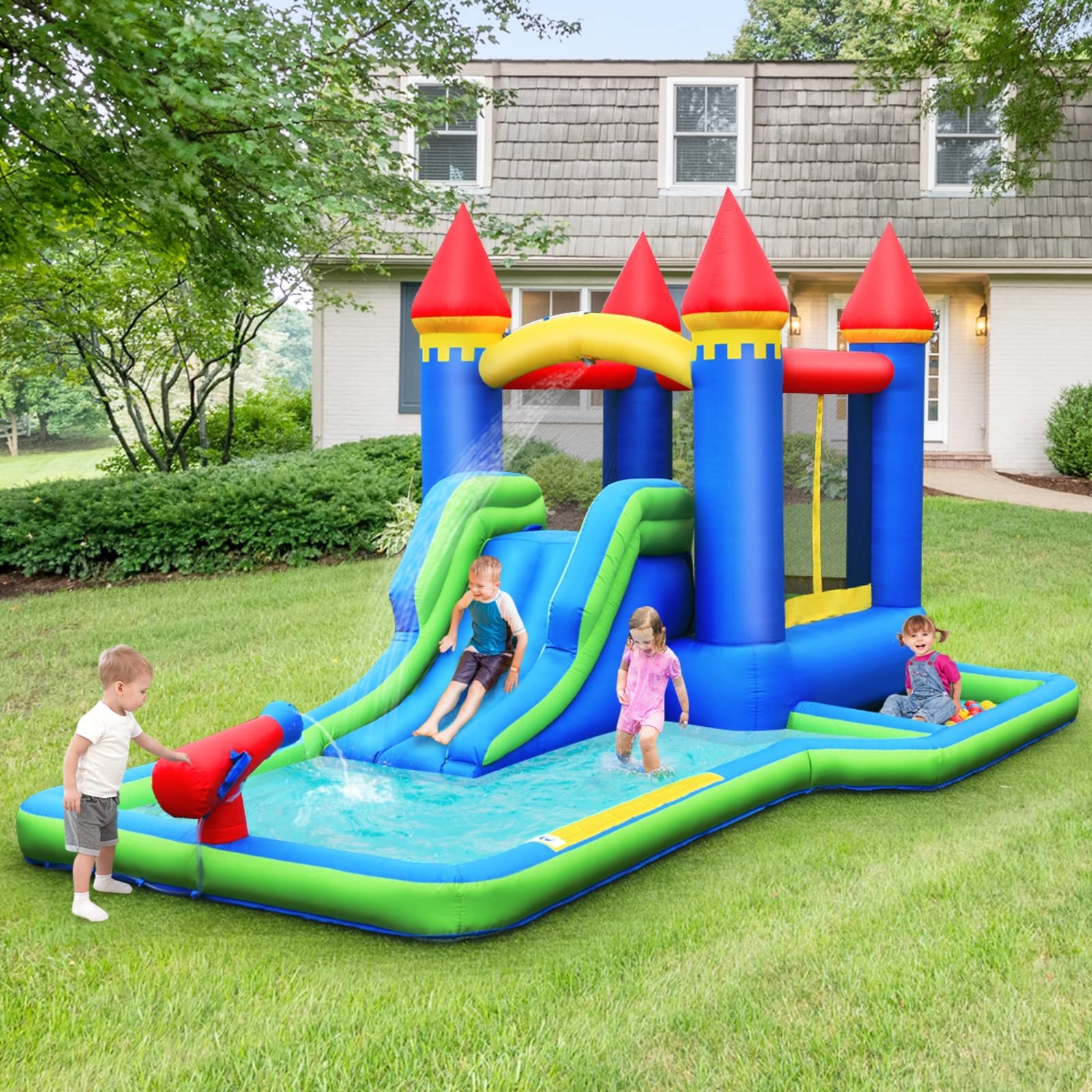 **BOUNTECH Inflatable Water Slide for Kids - Bounce House with Ball Pit, Splash Pool & Wet/Dry Play - Outdoor Backyard Party Fun for Boys & Girls - Perfect for Birthday Gifts, Summer Play & Family Gatherings**