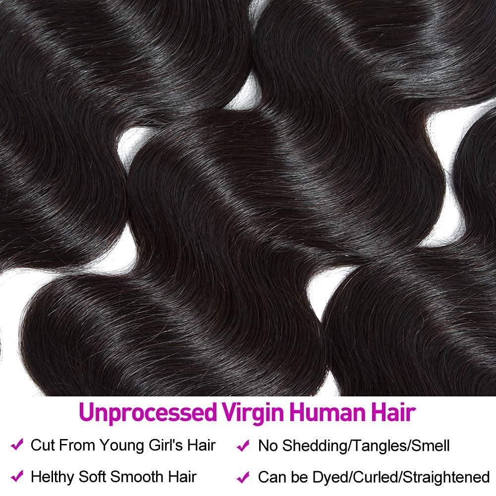Flady 100% Unprocessed 12A Human Hair Bundles - Body Wave 3 Bundles (8/10/12 Inch) | Natural Color Human Hair Extensions & Weave | Perfect for Styling, Volume Boost & Everyday Wear