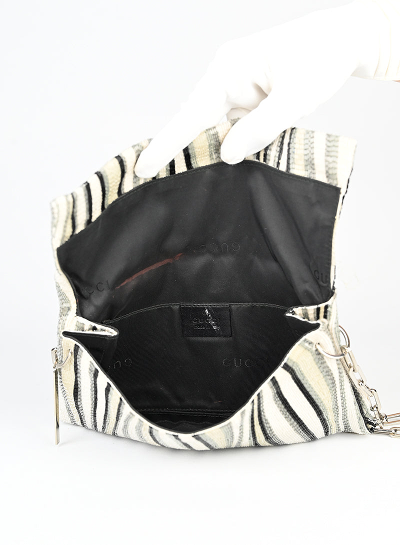 Gucci White and Black Beaded Handbag for Women - Elegant Designer Purse for Parties, Weddings & Evening Events