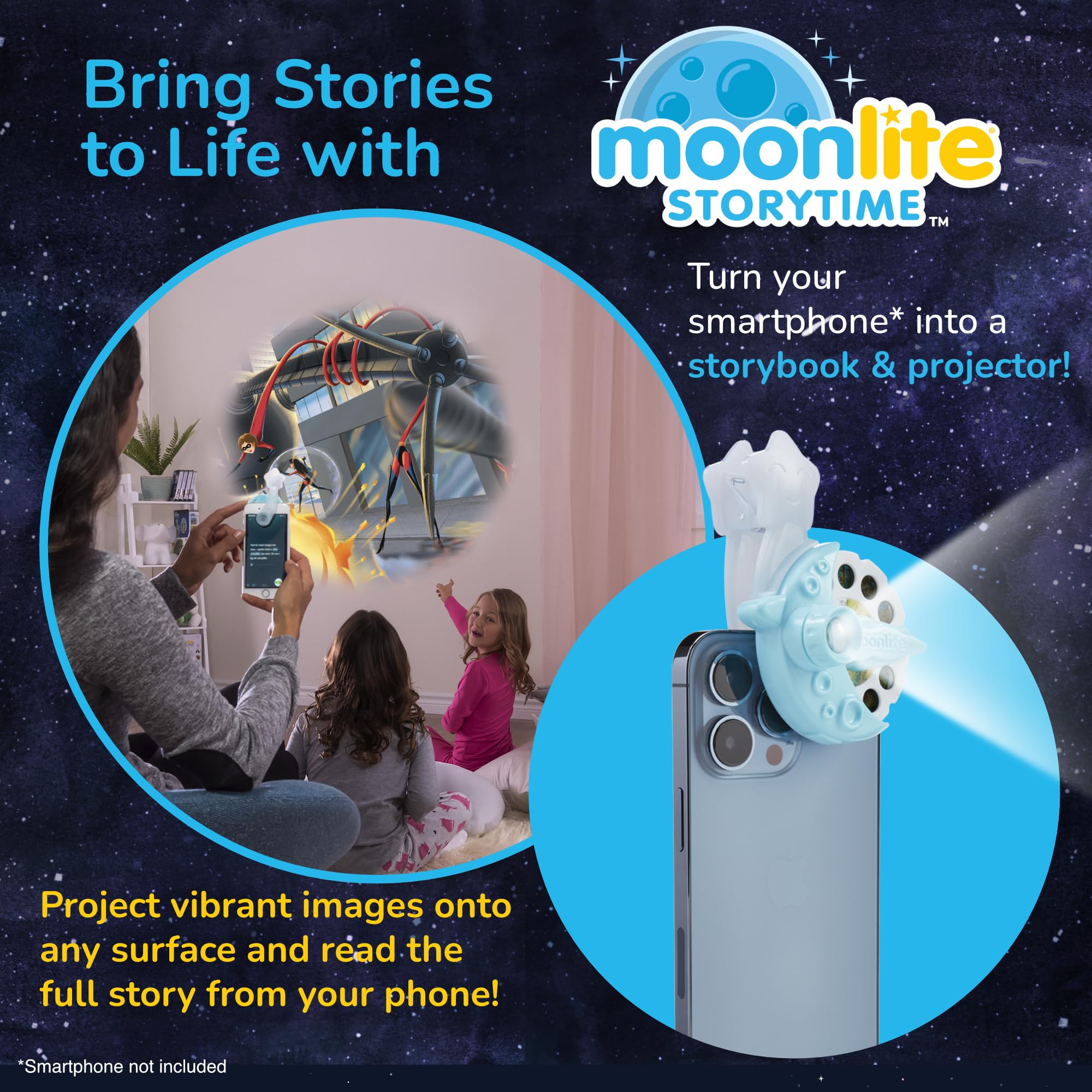 Moonlite Storytime Mini Projector for Kids - 10 Classic Bedtime Storybooks with Fun Sound Effects | Interactive Learning Gift for Toddlers Ages 1+ | Perfect for Nursery Storytime, Family Bonding & Educational Play