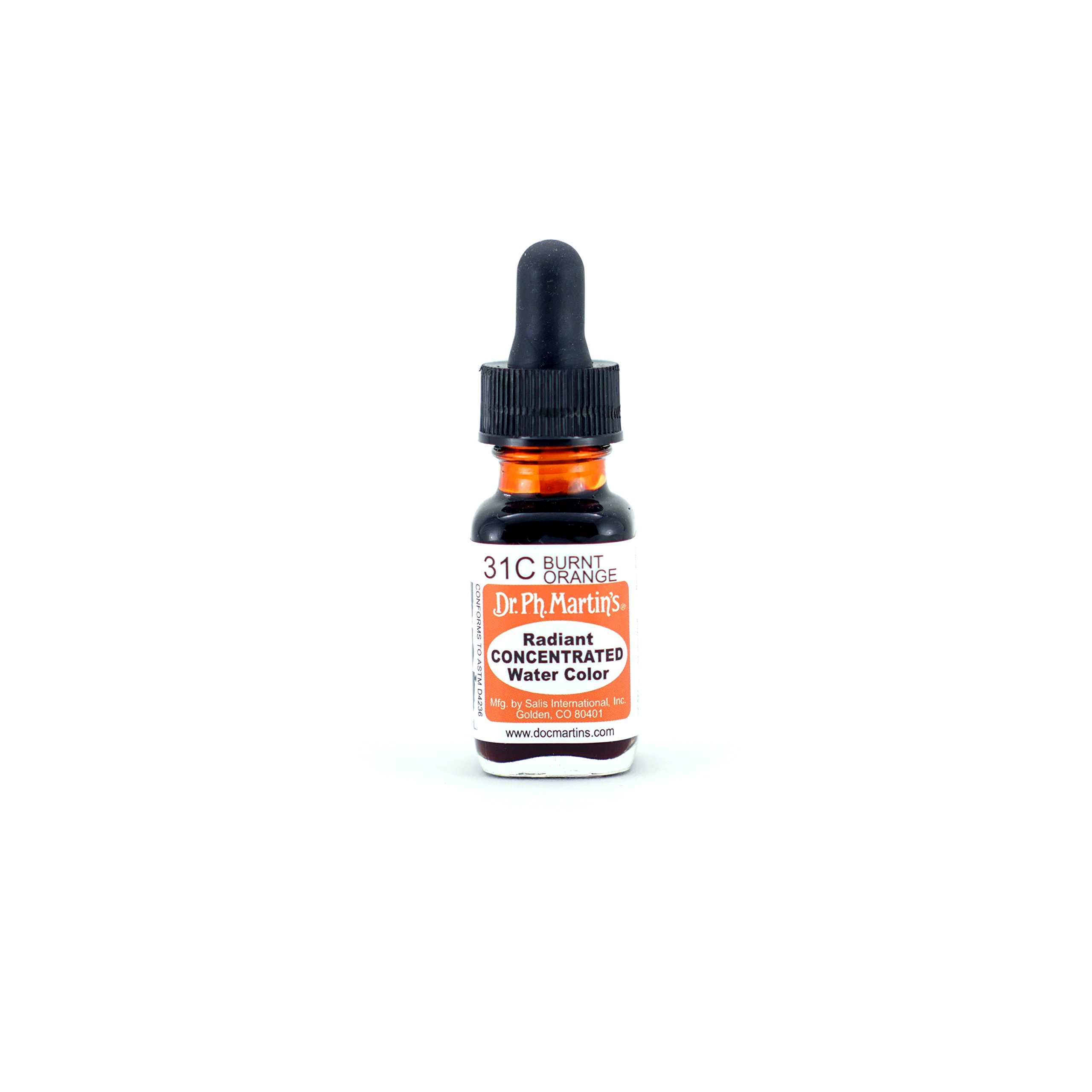 Dr. Ph. Martin's Radiant Concentrated Watercolor Paint - 0.5 oz Bottle, Burnt Orange (31C) - Premium Artist Watercolor for Painting, Calligraphy & Illustration - Perfect for Sketchbooks, Journals & Professional Art Projects