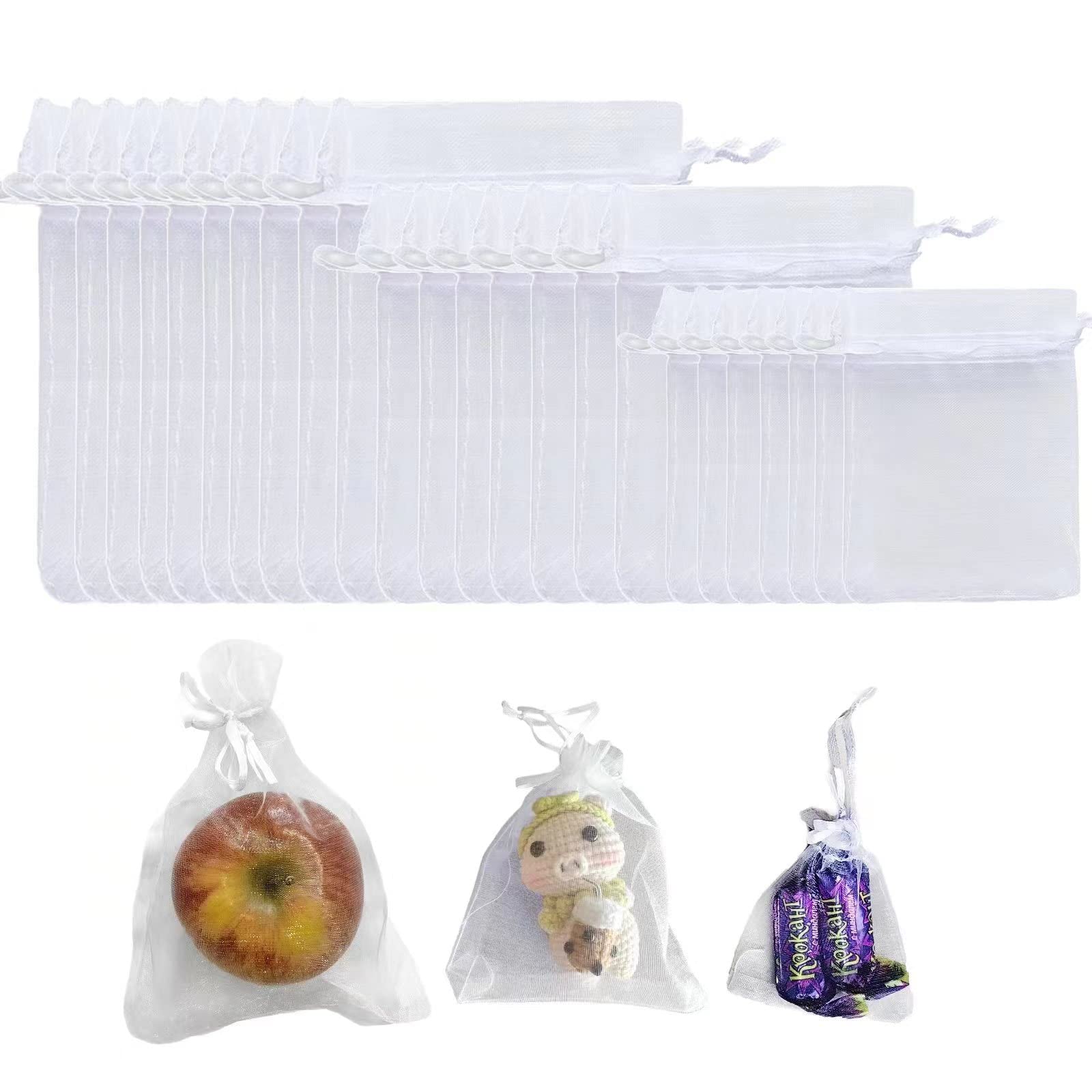 60PCS White Organza Drawstring Bags - 3 Sizes for Wedding Favors, Jewelry, Party Gifts & Festival Decorations | Perfect for Bridal Showers, Baby Showers, Birthday Parties & Holiday Celebrations