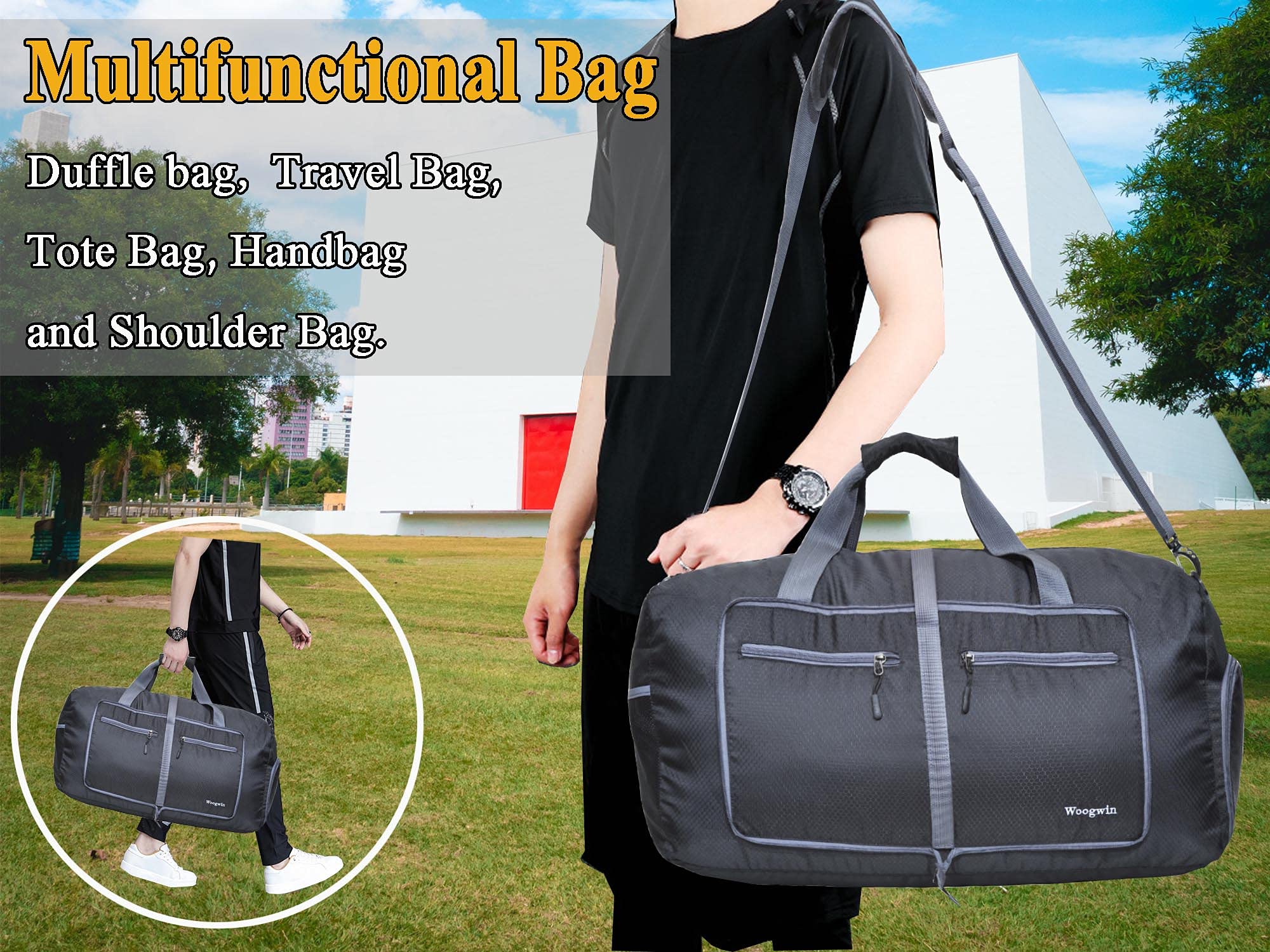 Woogwin Travel Duffel Bag - Large Foldable Waterproof Overnight Bag for Beach, Swim, Pool, Sports & Gym - Perfect for Weekend Getaways & Outdoor Adventures