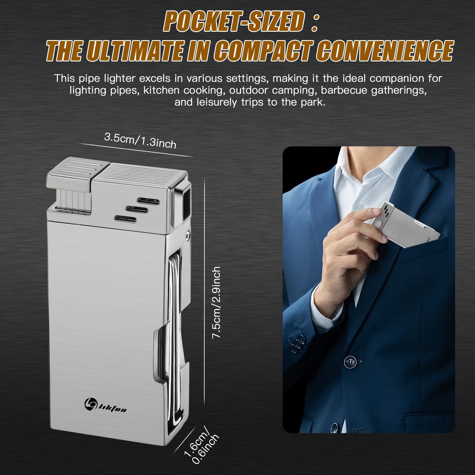 Refillable Butane Pipe Lighter with Stand - 5-in-1 Soft Flame Lighter with Stainless Steel Pipe Tools & Cleaner - Portable Indoor/Outdoor Use for Smoking Accessories - Great Gift Box Included