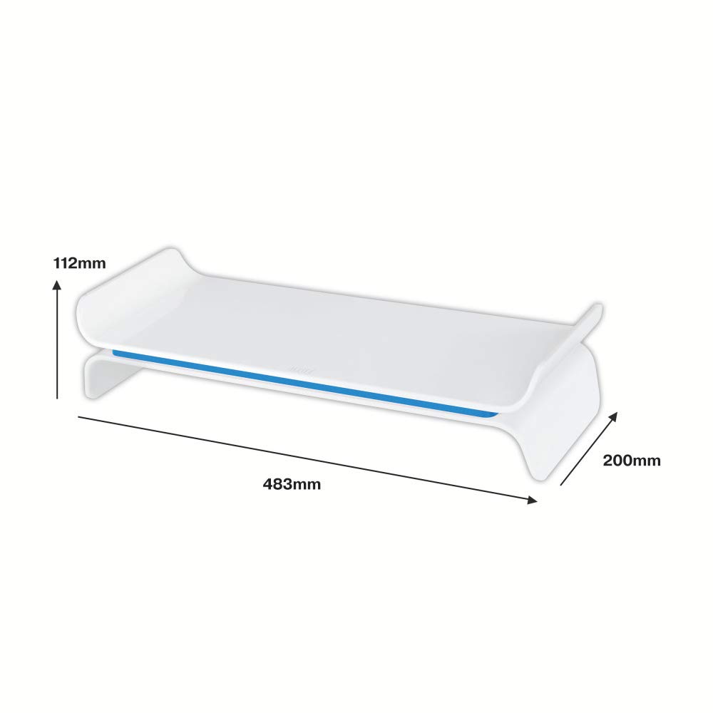 Leitz Ergo Wow Adjustable Monitor Stand - 2 Height Settings, Blue/White (Model 65040036) | Ergonomic Desk Organizer for Home & Office Workspace