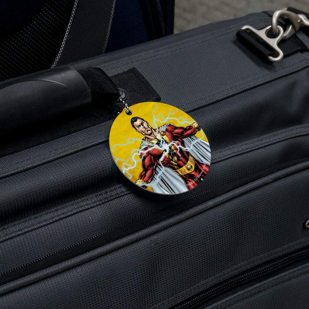 Justice League Shazam Character Round Luggage ID Tag - Durable Suitcase Name Tag for Carry-On Bags - Perfect for Travel, Business Trips & Vacation Identification
