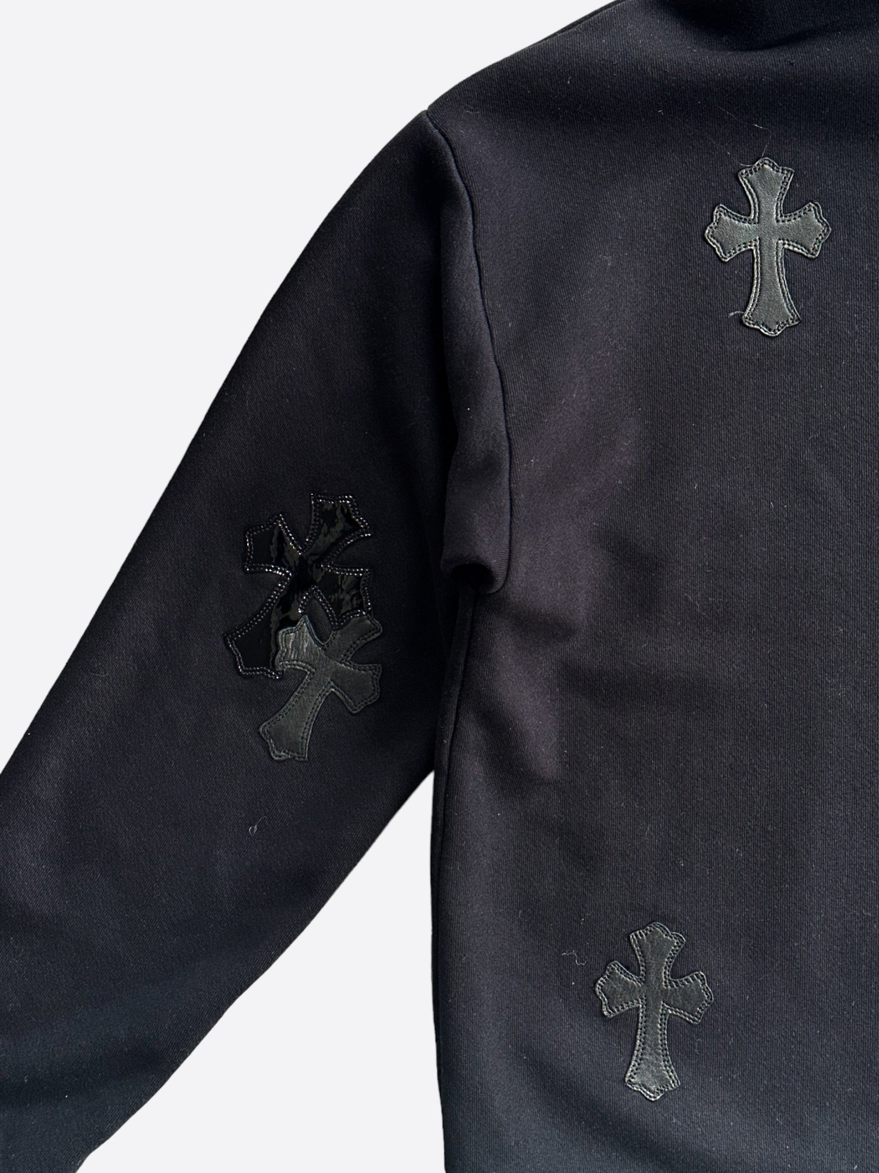 Chrome Hearts Black Cross Embroidered Patch Cropped Quarter Zip Sweater for Women | Gothic Streetwear Fashion | Perfect for Concerts, Parties & Casual Outfits