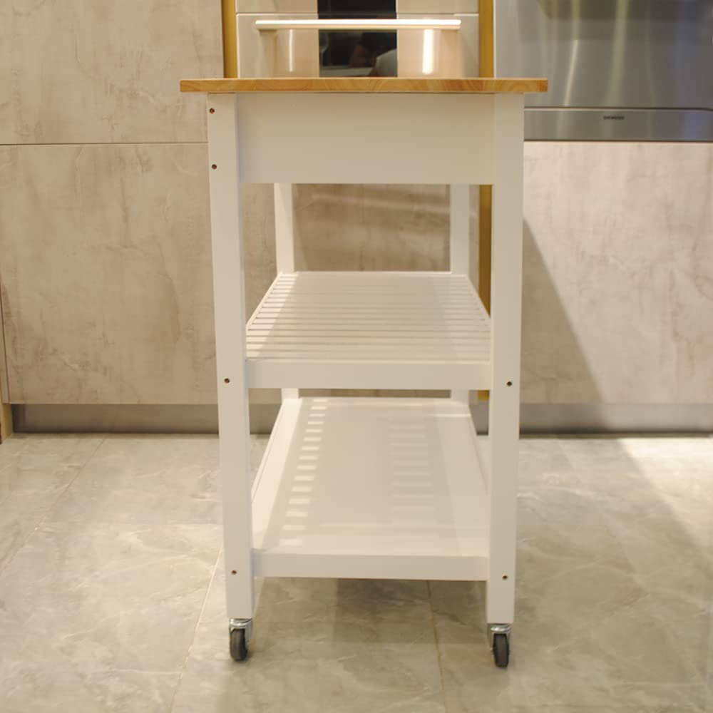 Goujxcy White Kitchen Island on Wheels with Storage, Rolling Kitchen Cart with Lockable Casters, Adjustable Shelves, Drawers & Cabinets - Perfect for Small Kitchens, Dining Rooms & Home Office Spaces
