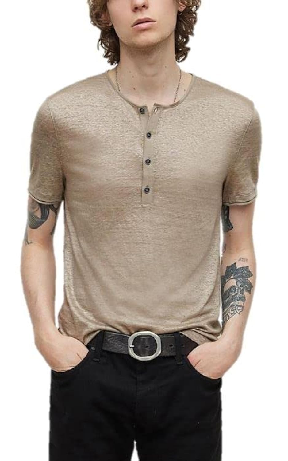 John Varvatos Men's Bleecker Regular Fit Short Sleeve Henley Shirt with Pick Stitch Detail - Casual & Stylish Top for Everyday Wear, Date Nights & Weekend Outings